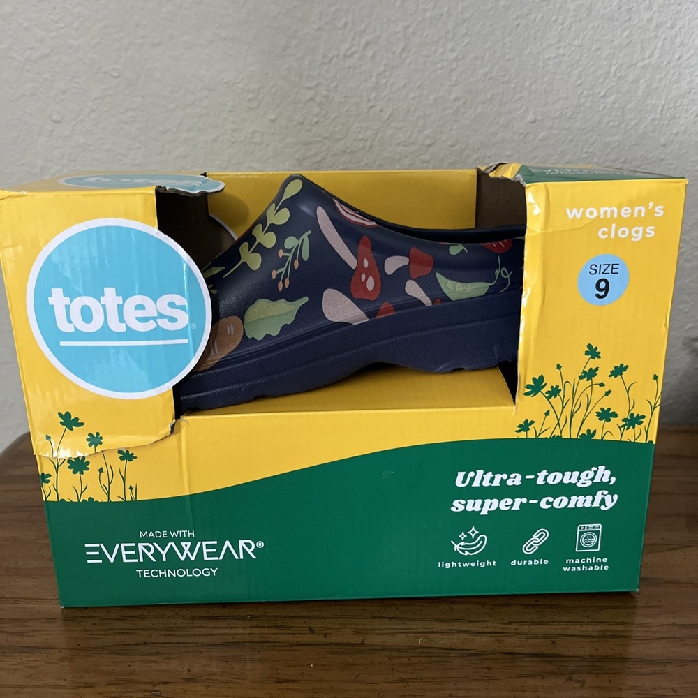 Totes Ultra-Tough, Super-Comfy Women's Clogs, Size 9 Navy Garden Veggi's 🥕NEW